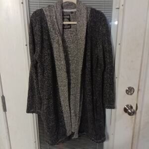 Open Front Cardigan Sweater Black Cotton Blend Med. Women's Long Sleeve Pockets